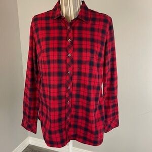 Talbots Red Black Plaid Button Up